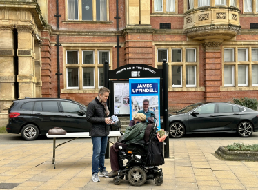 James spoke to local residents at his street stall